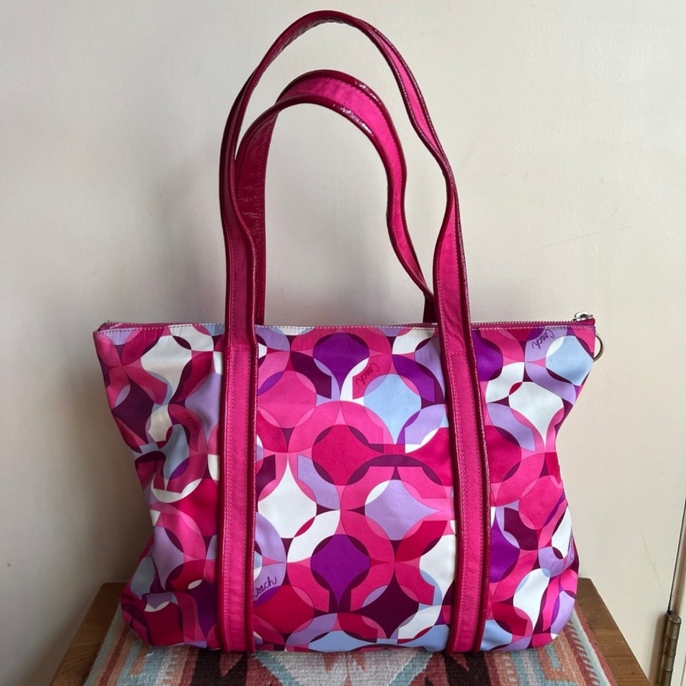 VTG Y2K Coach Poppy Glam Tote Bag RARE Pink Geometric OpArt Kaleidoscope Barbie - Picture 2 of 10